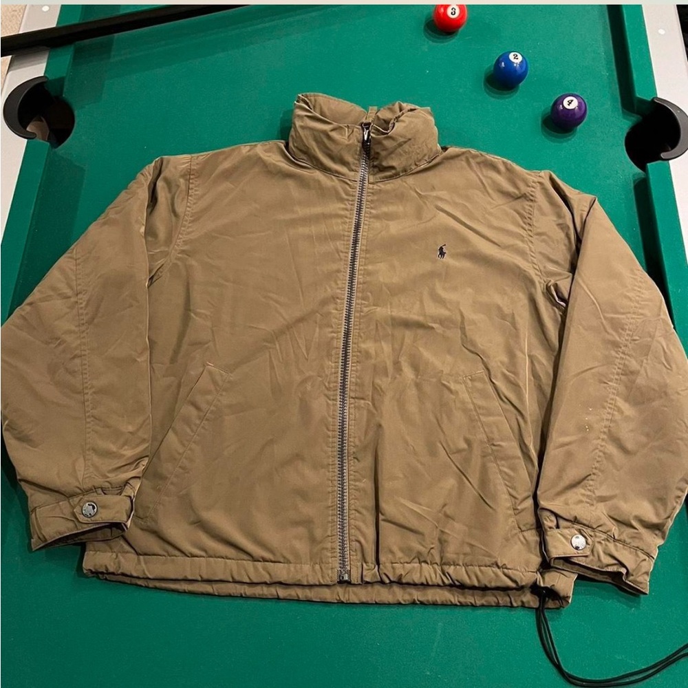 Vintage Polo Ralph Lauren jacket
Hidden Velcro hood 
Olive green XL fleece iner